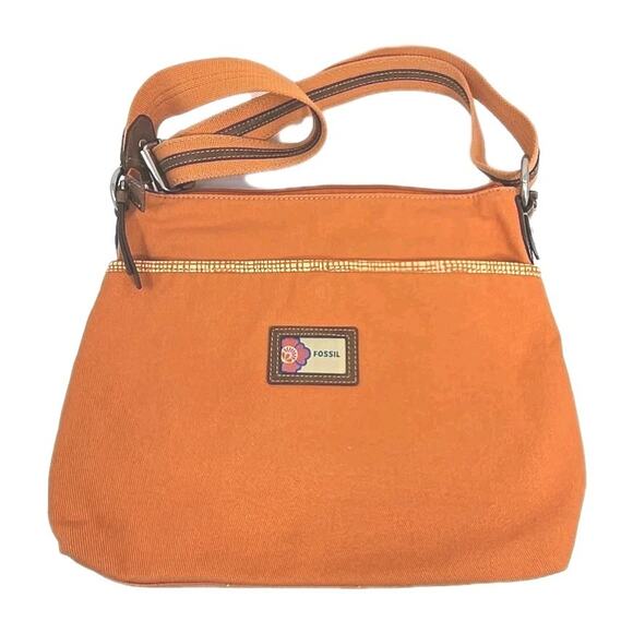 Fossil Long Live Vintage Orange Canvas Large 14x10 Bag Euc U216 - Picture 7 of 15